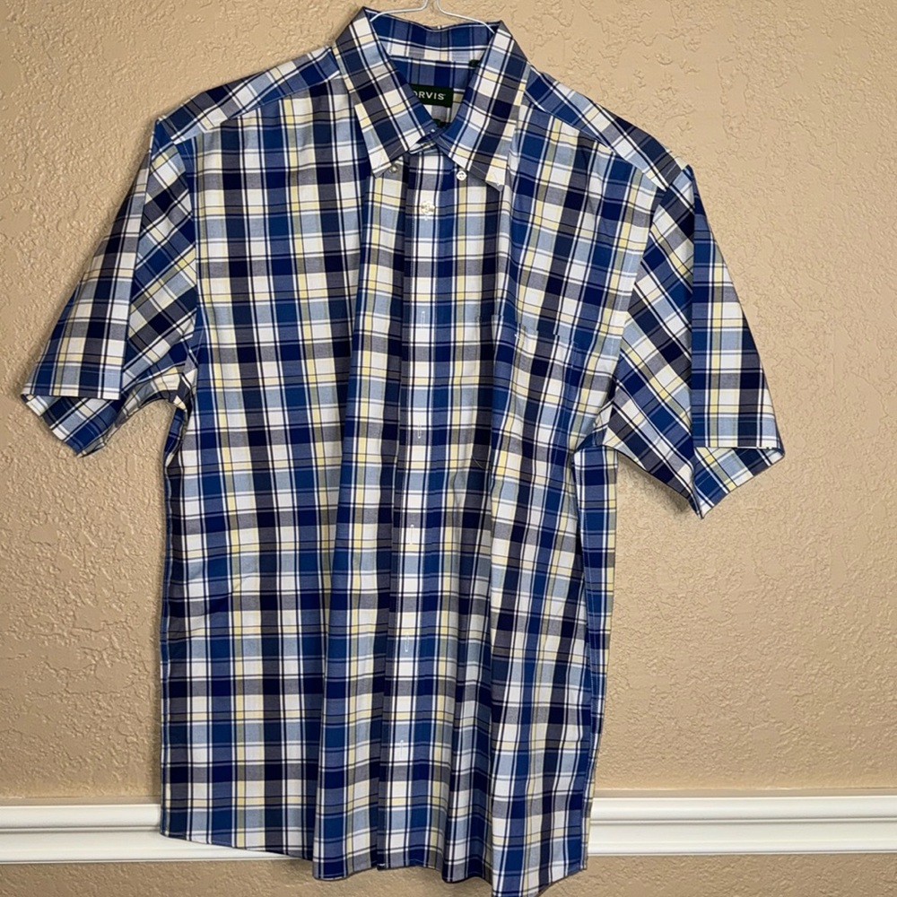 Orvis Blue Plaid Casual Button Down Shirt
